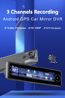 Rétroviseur intelligent Android 4G avec trois caméras, 10,99 pouces, WiFi, GPS, ADAS, enregistreur vidéo