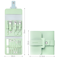 Kit de manucure et pédicure en cuir PU, couleur macaron, luxe, acier carbone, coupe-ongles, lime à ongles, ciseaux, trousse de beauté de voyage