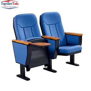 Silla de Auditorio Plegable de Tela Azul Tapizada con un Solo Asiento y Brazos con Escritorio, Ideal para Auditorios y Salas de Conferencias - Product Image 3