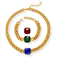 Collier géométrique à maillons cubains en acier inoxydable plaqué or de luxe léger et coloré