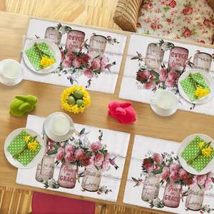 Mantel Individual de plástico PP, mantel Individual de mesa de flores rosas, manteles individuales de alta calidad, mantel impermeable para Decoración - Product Image 3