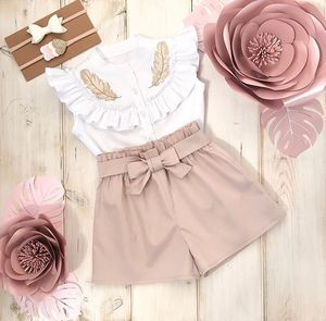 CSH016 2021 Ensembles de vêtements pour filles, vêtements pour enfants, vêtements d'été, nouveau costume pour fille, manteau pour bébé, shorts, deux pièces, vente en gros - Product Image 1