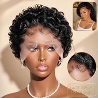 Perruque Courte Bouclée Transparente en Dentelle Frontale, Cheveux Indiens, Ligne de Cheveux Invisible, Noire, Perruque en Dentelle 13x4 pour Femmes, Vente en Gros Usine