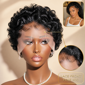 Peluca Corta Rizada con Encaje Frontal Transparente, Cabello Indio, Línea de Cabello Invisible, Negra, Peluca de Encaje 13x4 para Mujer, Venta al por Mayor de Fábrica - Product Image 1