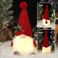 Gnome lumineux à LED avec baies de houx, figurine de table scintillante pour Noël, hiver, décoration de cheminée, cadeau