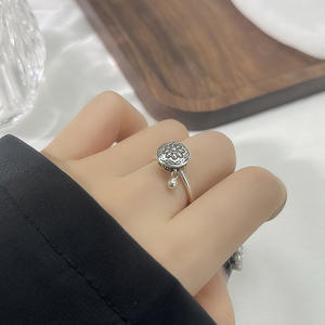S925แหวนเงินสเตอร์ลิงวงแหวนหมุนปรับได้สำหรับพระพุทธศาสนาแบบทิเบตแหวนดอกบัวเครื่องประดับเพื่อความ<span class=keywords><strong>โชค</strong></span><span class=keywords><strong>ดี</strong></span> - Product Image 2