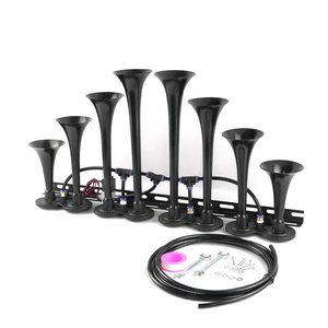 ZKXX usine <span class=keywords><strong>voiture</strong></span> haut-parleurs 24V fort 8 trompettes noir métal trompette pour camions Semis SUVs bus <span class=keywords><strong>klaxon</strong></span> - Product Image 2