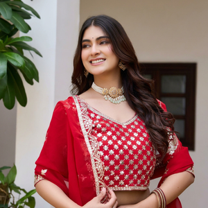 Ensemble Lehenga Choli brodé rouge, tenue de mariage traditionnelle pour femmes, longueur au sol, style Inde Pakistan - Product Image 2