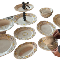 Nieuwe aanwinst: Franse vintage kant-rand keramische serviesset, creatief geëmbossed citroen keramiek dessert- en taartbord