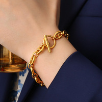 Bracelet pour femme en acier inoxydable chromé plaqué or avec boucle à fermoir, bracelet de couple pour cadeau
