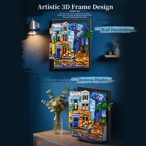 Reobrix 66702 Café en la Terraza Nocturna <span class=keywords><strong>de</strong></span> Vincent <span class=keywords><strong>Van</strong></span> <span class=keywords><strong>Gogh</strong></span>, Set <span class=keywords><strong>de</strong></span> Bloques <span class=keywords><strong>de</strong></span> Construcción, Luz Cálida, Arte Mural 3D, Kits <span class=keywords><strong>de</strong></span> Ladrillos MOC, Regalo Creativo - Product Image 3