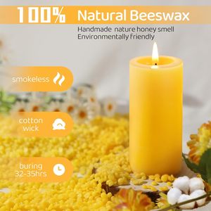 6 Pack Natural Beeswax Pillar <strong>Candles</strong> 100% Pure Beeswax-210 Hours <strong>Long</strong> <strong>Burning</strong> Unscented Dripless Smokeless Wedding Emergency - Product Image 4