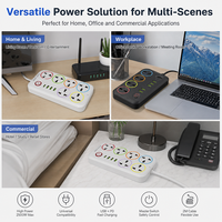 Stop Kontak 6 Lubang Universal dengan Kabel Ekstensi 2M, Colokan Serbaguna, 3 USB C untuk Pengisian Daya, Stop Kontak Dapur