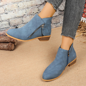 <span class=keywords><strong>Botas</strong></span> de Mujer con Punta Puntiaguda, Cierre Lateral con Cremallera, Tacón Bajo, Botines Cortos, Nueva Talla Grande, Tacón Grueso, en Stock - Product Image 3