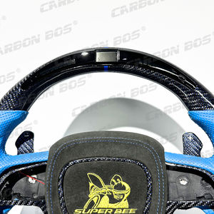 닷지 챌린저 차저 RT 듀랑고 SRT 지프 체로키 트랙호크 헬캣용 LED 블루 가죽 스포츠 카본 파이버 스티어링 휠 - Product Image 6