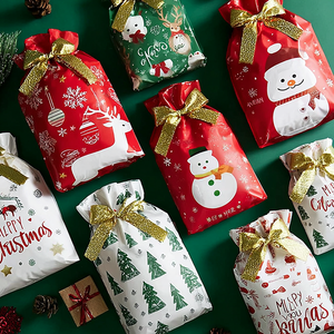 Sacs d'emballage de cadeaux de noël imprimés sur mesure, en vrac, Opp, avec cordon de serrage, pour bonbons de vacances - Product Image 6