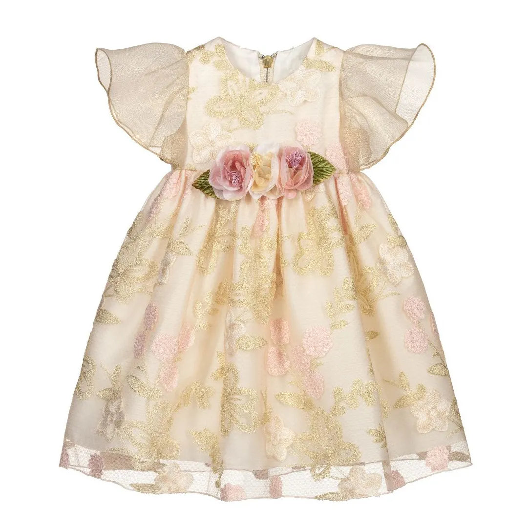 Organza Tùy Chỉnh Với Hoa Thêu Little-Queen-Flower-Girl-Dress Baby Girl Birthday Party Dresses Với Ruffle Tay Áo