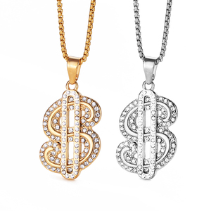 Colar de Cadeia Banhado a Ouro 18k com Pingente de Nota de Dólar para Homens, Pingente de Símbolo de Dólar CZ, Colar de Dinheiro para Rappers - Product Image 1