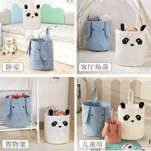 Panier de rangement en coton pour enfants, organisateur de jouets, type rond, 100% tissu en coton, blanc, taille moyenne et petite - Product Image 5