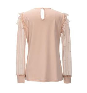T-shirt a maniche lunghe in Chiffon con maniche a maniche lunghe in <span class=keywords><strong>pizzo</strong></span> da <span class=keywords><strong>donna</strong></span> Super elegante da ufficio - Product Image 3