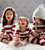 Piyama Keluarga Seragam Motif Natal Rusa Lengan Panjang, Piyama Kotak-kotak Bergaris untuk Anak-anak, Pakaian Tidur Liburan, Pakaian Rumah
