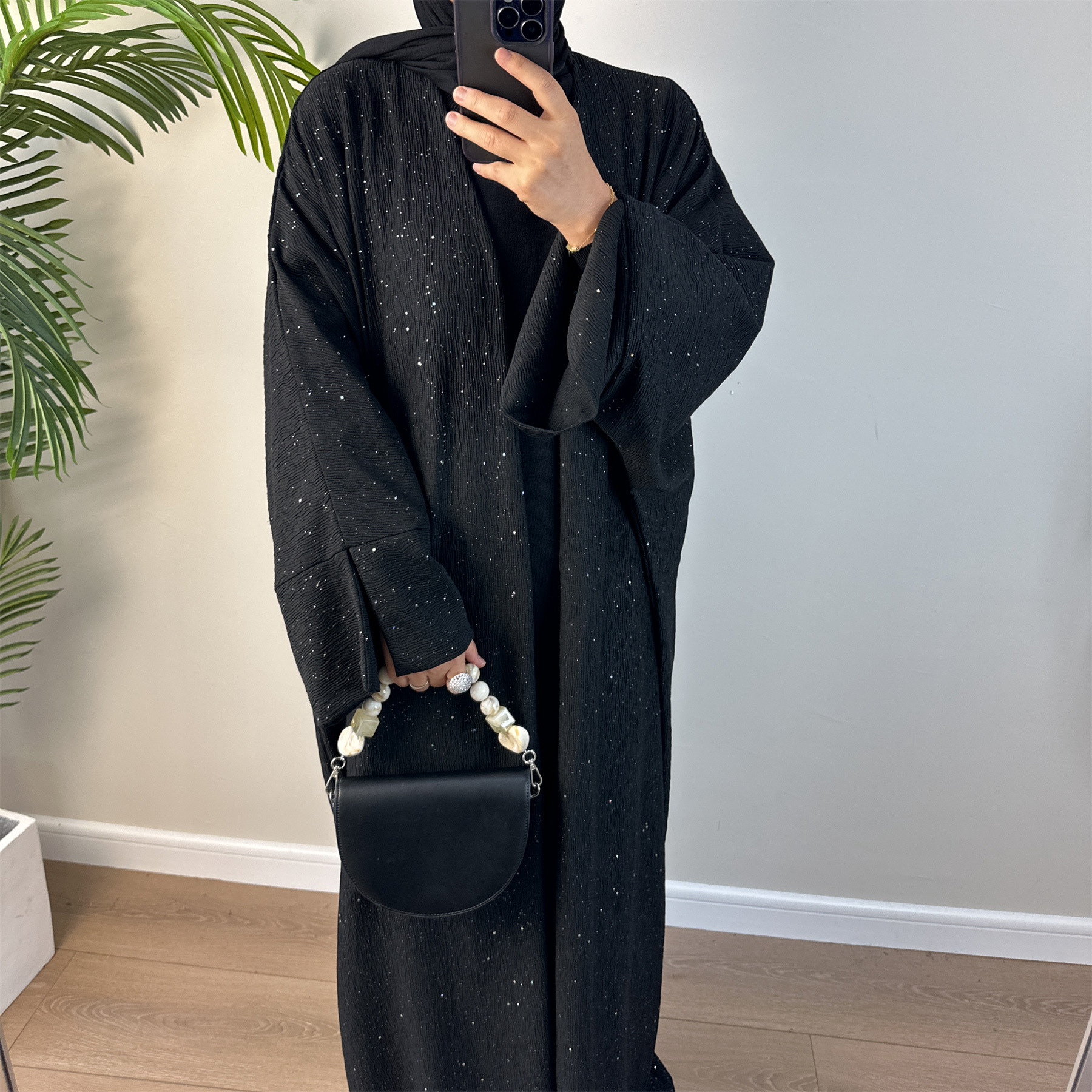 Groothandel Winter Abaya Vrouwen Moslim Jurk Voor Winter 2024 Dubai Jurk Met Goud Glanzend Poeder