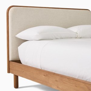 Vintage Mid Century Solid Wood Bed <strong>King</strong> Queen Size Wooden Beds Upholstered <strong>Headboard</strong> Rounded Edge Solid Wood Double Bed Frame - Product Image 4