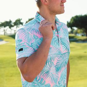 Polo de Golf Aloha Print Personalizado de Alto Rendimiento, Color Amarillo Verano, Cuello Verde Premium de Alta Calidad - Product Image 6