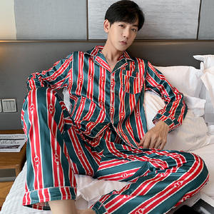 Anpassen Pyjamas Nachtwäsche Dünne Seide Pyjamas Set Männer Langarm Jacquard Home Suit 5XL Übergroße Loose Casual Lounge wear OEM - Product Image 5