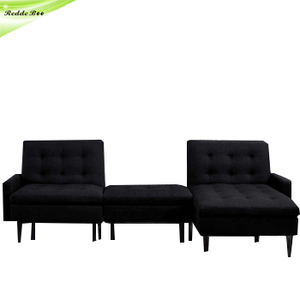 Set Divano Salvaspazio in Tessuto Nero con Chaise Longue e Pouf, Arredamento Compatto per Soggiorno/Camera da Letto/Hotel/Appartamento - Product Image 5