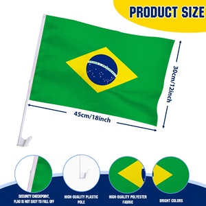 Drapeau de voiture brésilien résistant aux déchirures et au vent, 12x18 pouces, bannière automobile personnalisée double face en polyester avec poteau à clip en plastique - Product Image 2
