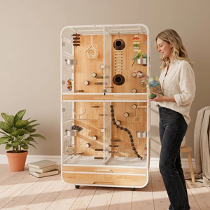 Grande volière architecturale en bois pour perroquets, abri <span class=keywords><strong>d</strong></span>'intérieur pour oiseaux, design de créateur avec plateau et roulettes - Product Image 2
