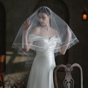 Europa e Stati Uniti atmosferico raso bordo sposa velo da sposa nuovo Super fata bianco doppio pomposo velo da sposa - Product Image 4