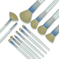 JLY OEM – Kit de 12 pinceaux cosmétiques de haute qualité à manche en bois bleu dégradé, poils doux véganes pour le visage et les yeux
