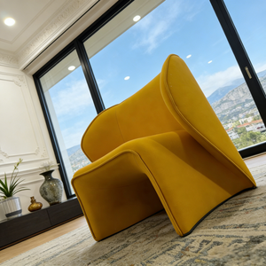 Luxueuze gele fluwelen accentstoel, moderne gevormde loungestoel, <span class=keywords><strong>wingback</strong></span> relaxstoel voor de woonkamer - Product Image 2