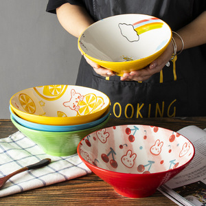 Creative Cute Cartoon Children's Ceramic Breakfast Bowl Colorful Glazed Pottery for Household Tableware Polish Technique