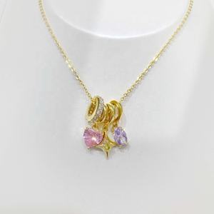 factory price plata 925 sterling <b>silver</b> pink natural stone gift <b>necklace</b> girls <b>star</b> zircon paper clip fashion pendant <b>necklaces</b> - Product Image 3