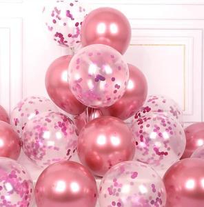 Nouveauté Fournitures pour Fêtes d'Anniversaire et de Mariage, Kit de 16 Ballons en Latex Métalliques Brillants de 12 Pouces avec Confettis, Ensemble de Ballons en Latex à Confettis - Product Image 1