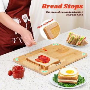 Rectangular Bamboo Cutting Board With Bread Holder Multi Functional Kitchen Chopping <b>Block</b> For Sandwich Making And Food Prep - Product Image 2