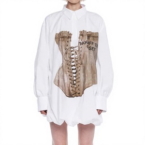 Camisa Corsé Estampada Vintage para Mujer, Manga Larga, Corte Holgado, Cuello Blanco, Manga Abullonada, Blusa de Popelina, Todas las Temporadas, Estilo Urbano - Product Image 3
