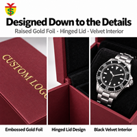 Boîte à montre de luxe personnalisée avec logo, emballage haut de gamme pour montre-bracelet, boîte rouge à fente unique avec coussin noir, boîte d'emballage pour montre