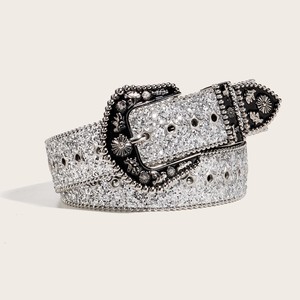 Cinturón <span class=keywords><strong>de</strong></span> cintura retro vintage para <span class=keywords><strong>mujer</strong></span>, <span class=keywords><strong>de</strong></span> cuero sintético PU con textura <span class=keywords><strong>de</strong></span> malla gruesa, con hebilla <span class=keywords><strong>de</strong></span> aleación, estilo Instagram, subcultura edgy, negro, 3.8cm - Product Image 4