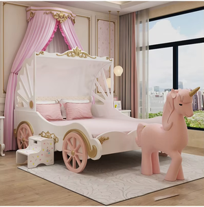 豪华儿童卧室家具套装双人床模拟汽车造型和幻灯片设计实木儿童床蓝色男孩 - Product Image 6