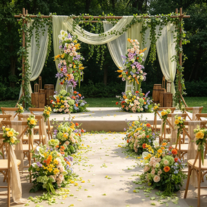 Popular Fondo de Rosas Coloridas con Plantas Artificiales para Decoración de Bodas - Product Image 3