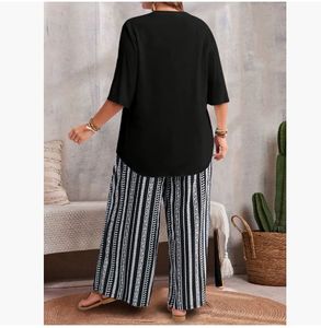 <span class=keywords><strong>Ensemble</strong></span> deux pièces pour femmes de <span class=keywords><strong>grande</strong></span> <span class=keywords><strong>taille</strong></span> de style européen et américain, comprenant un haut à col en V et un pantalon imprimé - Product Image 2
