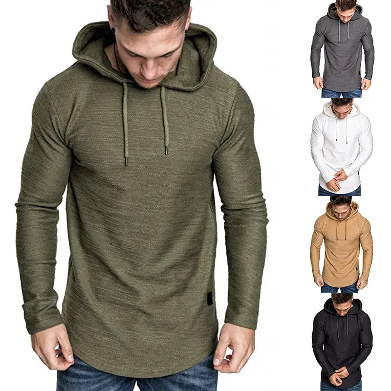 2023 Fashion Casual Men hoodies Gym Shirt Fitness Slim Fit Streetwear Men Long Sleeve Hooded Shirts