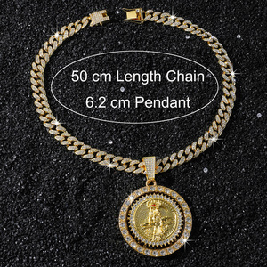 สร้อยคอจี้รูปยมทูตแบบหมุนได้ ประดับเพชรเทียม สไตล์ฮิปฮอป ดีไซน์ใหม่ สร้อยคิวบา สำหรับผู้ชาย เครื่องประดับแฟชั่น - Product Image 5