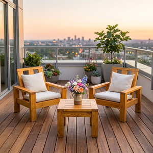 Modern Teak Solid Wood Waterproof Garden Chair Outdoor Armchair Cushioned <b>Seat</b> Customized Color Embossed Design for Garden - Product Image 3