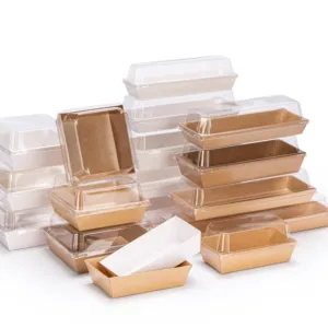 蛋糕盒定制三明治汉堡矩形方形面包热狗牛皮纸带透明塑料盖食品包装一次性