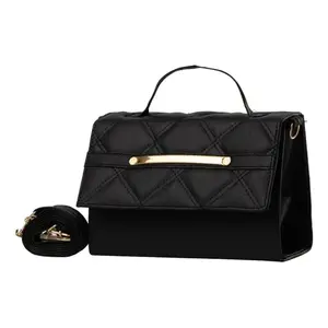 Sac bandoulière Fana pour femme, noir, en PU matelassé, motif losanges, fermeture éclair, élégant, usage quotidien, style estival - Product Image 1